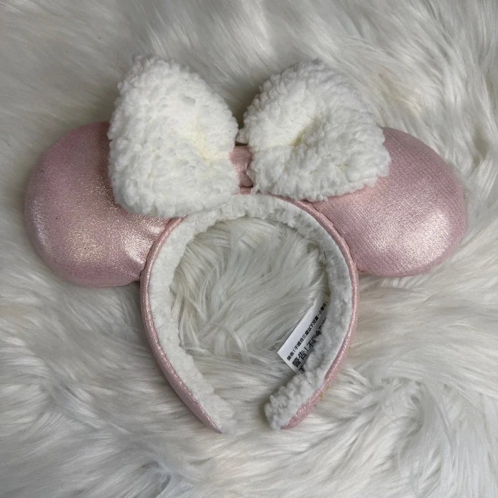 NWOT - Disney World - Shimmer Pink Fluffy Sherpa Mickey Minnie Ear Headband
